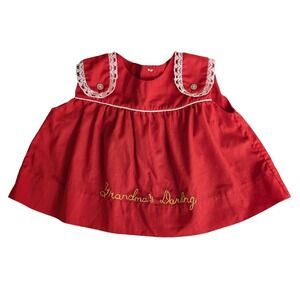 Vintage Baby Dress Grandma's Darling Red Embroidered Lace Infant Newborn